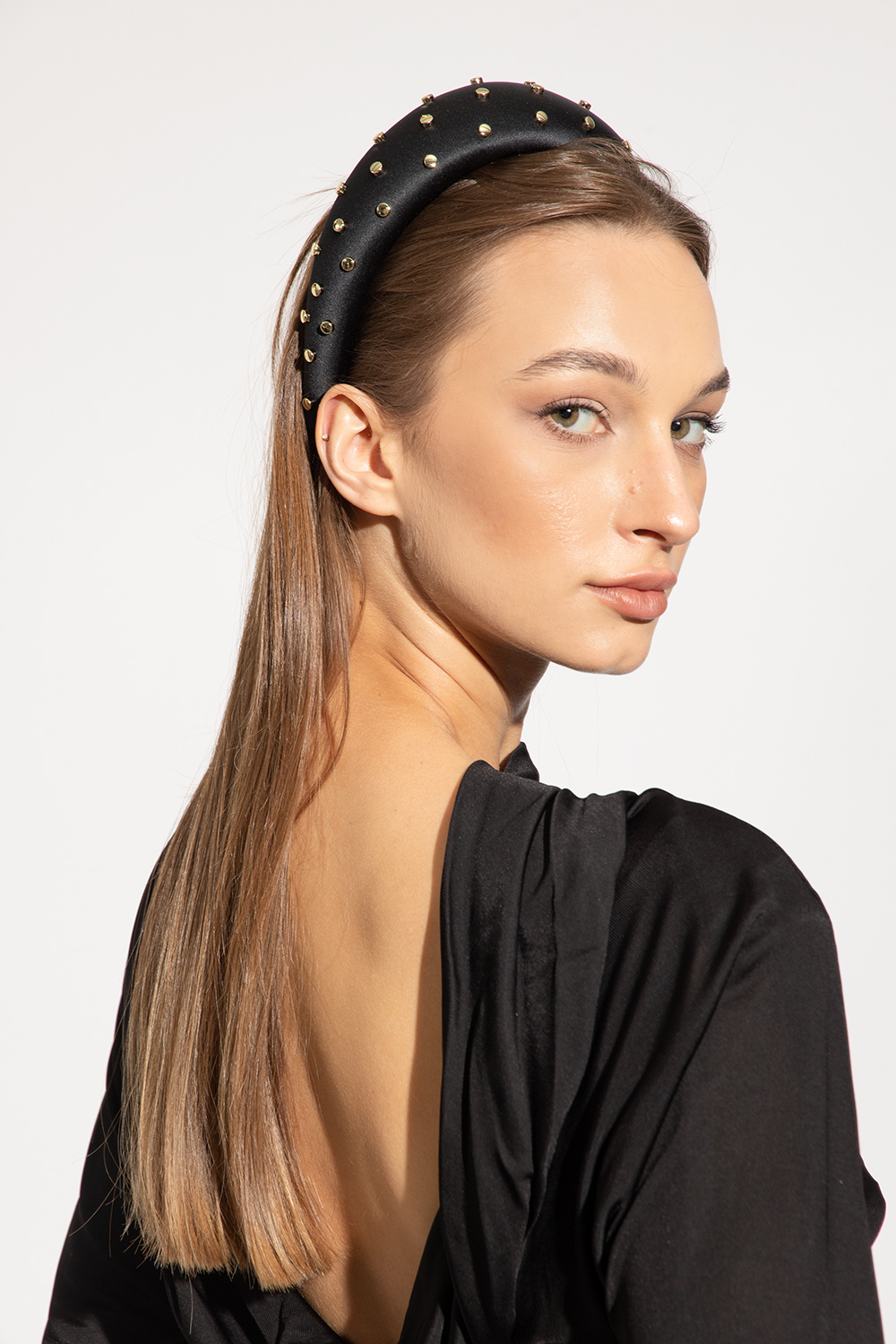 ヘアアクセサリー VALENTINO Gold Studs Head Band Vintage VALENTINO Archive Burgandy with Gold Logo Studs Wide